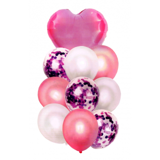 KIK Narodeninové balóny so srdcom a konfetami ružové - 10ks