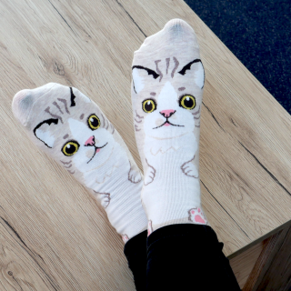 GFT Veselé ponožky s mačičkou béžové
