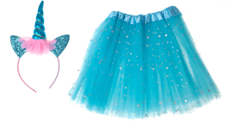 KIK Detský kostým modrá sukňa s čelenkou jednorožec, KX7209
